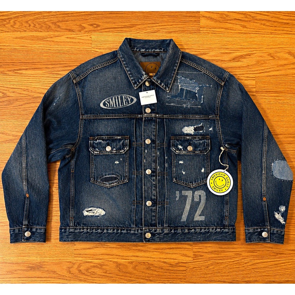 American Eagle Outfitters Men's Blue Jean Jacket Button Front Point Collar XL